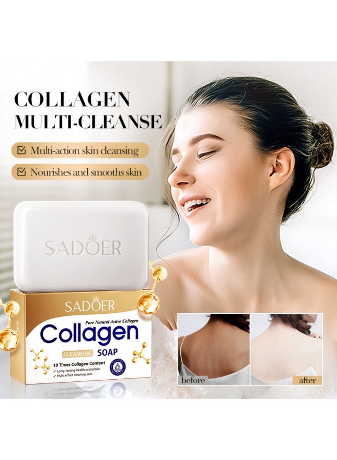 SADOER Collagen Soap for Face & Body 100G, Cleansing Soap with 10X Active Collagen for Moisturizing Hydrating Nourishing Smooth Skin, Cleansing Soap for Facial & Body use - Image 3
